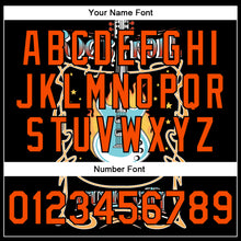 Charger l'image dans la galerie, Custom Black Orange Vintage Rock Roll Music Festival 3D Pattern Design Bomber Full-Snap Varsity Letterman Jacket