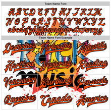 Laden Sie das Bild in den Galerie-Viewer, Custom White Orange-Black Rock Music Festival 3D Pattern Design Bomber Full-Snap Varsity Letterman Jacket