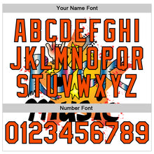 Laden Sie das Bild in den Galerie-Viewer, Custom White Orange-Black Rock Music Festival 3D Pattern Design Bomber Full-Snap Varsity Letterman Jacket