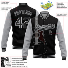 Charger l'image dans la galerie, Custom Black Gray Guitar Music Festival 3D Pattern Design Bomber Full-Snap Varsity Letterman Jacket