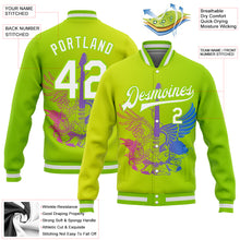 Laden Sie das Bild in den Galerie-Viewer, Custom Neon Green White-Neon Yellow Guitar Rock Roll Music Festival 3D Pattern Design Bomber Full-Snap Varsity Letterman Gradient Fashion Jacket