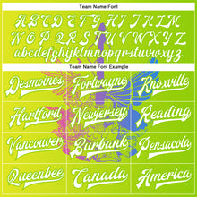 Laden Sie das Bild in den Galerie-Viewer, Custom Neon Green White-Neon Yellow Guitar Rock Roll Music Festival 3D Pattern Design Bomber Full-Snap Varsity Letterman Gradient Fashion Jacket