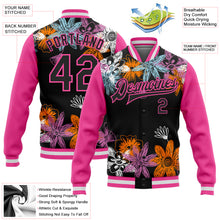 Charger l'image dans la galerie, Custom Black Pink Flowers 3D Pattern Design Bomber Full-Snap Varsity Letterman Jacket