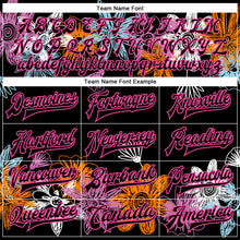 Charger l'image dans la galerie, Custom Black Pink Flowers 3D Pattern Design Bomber Full-Snap Varsity Letterman Jacket
