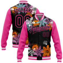 Charger l'image dans la galerie, Custom Black Pink Flowers 3D Pattern Design Bomber Full-Snap Varsity Letterman Jacket