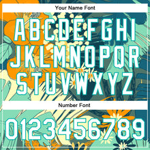 Laden Sie das Bild in den Galerie-Viewer, Custom Navy White-Aqua Flowers 3D Pattern Design Bomber Full-Snap Varsity Letterman Jacket