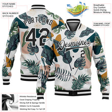 Laden Sie das Bild in den Galerie-Viewer, Custom White Black Leaves 3D Pattern Design Bomber Full-Snap Varsity Letterman Jacket