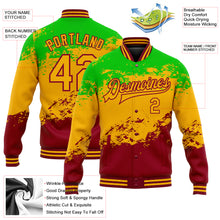 Load image into Gallery viewer, Custom Green Gold-Crimson Black History Month 3D Pattern Design Bomber Full-Snap Varsity Letterman Jacket