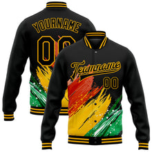 Charger l'image dans la galerie, Custom Black Gold Red-Kelly Green Black History Month 3D Pattern Design Bomber Full-Snap Varsity Letterman Jacket
