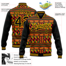Charger l'image dans la galerie, Custom Black Gold Red-Kelly Green Black History Month 3D Pattern Design Bomber Full-Snap Varsity Letterman Jacket