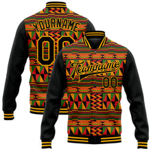 Charger l'image dans la galerie, Custom Black Gold Red-Kelly Green Black History Month 3D Pattern Design Bomber Full-Snap Varsity Letterman Jacket