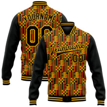 Charger l'image dans la galerie, Custom Black Gold Red-Kelly Green Black History Month 3D Pattern Design Bomber Full-Snap Varsity Letterman Jacket