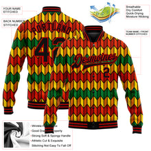 Laden Sie das Bild in den Galerie-Viewer, Custom Red Black Kelly Green-Gold Black History Month 3D Pattern Design Bomber Full-Snap Varsity Letterman Jacket