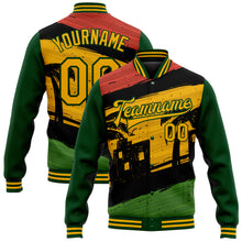 Charger l'image dans la galerie, Custom Black Gold-Green Black History Month 3D Pattern Design Bomber Full-Snap Varsity Letterman Jacket