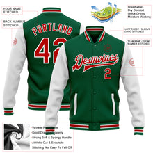 Load image into Gallery viewer, Custom Kelly Green Red-White Bomber Full-Snap Varsity Letterman Two Tone Jacket