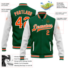 Load image into Gallery viewer, Custom Kelly Green Orange-White Bomber Full-Snap Varsity Letterman Two Tone Jacket