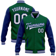 Загрузить изображение в средство просмотра галереи, Custom Kelly Green White-Royal Bomber Full-Snap Varsity Letterman Two Tone Jacket