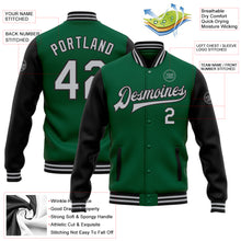 Загрузить изображение в средство просмотра галереи, Custom Kelly Green Gray-Black Bomber Full-Snap Varsity Letterman Two Tone Jacket