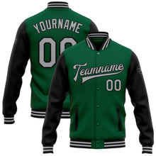 Загрузить изображение в средство просмотра галереи, Custom Kelly Green Gray-Black Bomber Full-Snap Varsity Letterman Two Tone Jacket