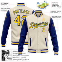 Load image into Gallery viewer, Custom Cream Yellow-Royal Bomber Full-Snap Varsity Letterman Two Tone Jacket