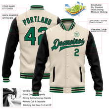 Load image into Gallery viewer, Custom Cream Kelly Green-Black Bomber Full-Snap Varsity Letterman Two Tone Jacket