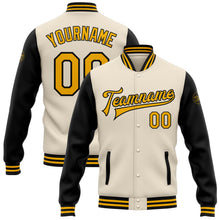 Load image into Gallery viewer, Custom Cream Gold-Black Bomber Full-Snap Varsity Letterman Two Tone Jacket