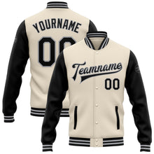 Загрузить изображение в средство просмотра галереи, Custom Cream Black-Gray Bomber Full-Snap Varsity Letterman Two Tone Jacket