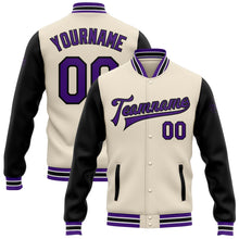 Load image into Gallery viewer, Custom Cream Purple-Black Bomber Full-Snap Varsity Letterman Two Tone Jacket