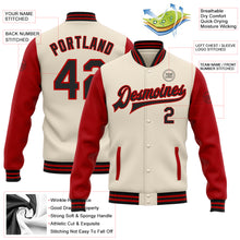 Загрузить изображение в средство просмотра галереи, Custom Cream Black-Red Bomber Full-Snap Varsity Letterman Two Tone Jacket