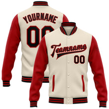 Загрузить изображение в средство просмотра галереи, Custom Cream Black-Red Bomber Full-Snap Varsity Letterman Two Tone Jacket