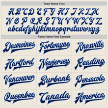 Load image into Gallery viewer, Custom Cream Navy-Light Blue Bomber Full-Snap Varsity Letterman Two Tone Jacket