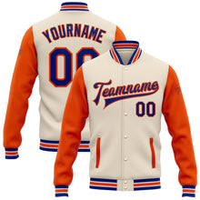 Load image into Gallery viewer, Custom Cream Royal-Orange Bomber Full-Snap Varsity Letterman Two Tone Jacket