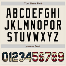 Charger l'image dans la galerie, Custom Cream Vintage USA Flag Olive-Black Bomber Full-Snap Varsity Letterman Two Tone Jacket