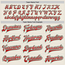 Load image into Gallery viewer, Custom Cream Red-Kelly Green Bomber Full-Snap Varsity Letterman Two Tone Jacket