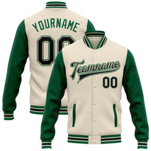 Загрузить изображение в средство просмотра галереи, Custom Cream Black-Kelly Green Bomber Full-Snap Varsity Letterman Two Tone Jacket