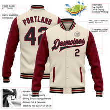 Загрузить изображение в средство просмотра галереи, Custom Cream Black Crimson-City Cream Bomber Full-Snap Varsity Letterman Two Tone Jacket