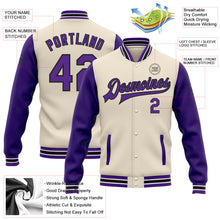 Load image into Gallery viewer, Custom Cream Purple-Black Bomber Full-Snap Varsity Letterman Two Tone Jacket