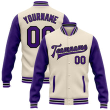 Load image into Gallery viewer, Custom Cream Purple-Black Bomber Full-Snap Varsity Letterman Two Tone Jacket