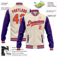Load image into Gallery viewer, Custom Cream Orange-Purple Bomber Full-Snap Varsity Letterman Two Tone Jacket