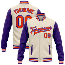 Load image into Gallery viewer, Custom Cream Orange-Purple Bomber Full-Snap Varsity Letterman Two Tone Jacket