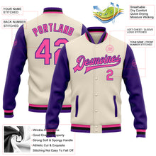 Load image into Gallery viewer, Custom Cream Pink Purple-Black Bomber Full-Snap Varsity Letterman Two Tone Jacket