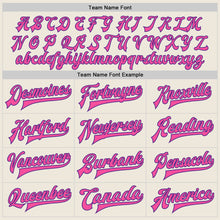 Load image into Gallery viewer, Custom Cream Pink Purple-Black Bomber Full-Snap Varsity Letterman Two Tone Jacket