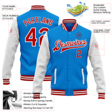 Load image into Gallery viewer, Custom Powder Blue Red-White Bomber Full-Snap Varsity Letterman Two Tone Jacket