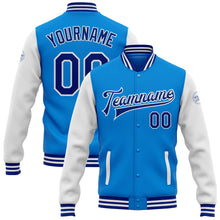 Load image into Gallery viewer, Custom Powder Blue Royal-White Bomber Full-Snap Varsity Letterman Two Tone Jacket