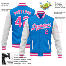 Charger l'image dans la galerie, Custom Powder Blue Pink-White Bomber Full-Snap Varsity Letterman Two Tone Jacket