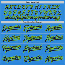 Load image into Gallery viewer, Custom Powder Blue Navy Cream-Neon Green Bomber Full-Snap Varsity Letterman Two Tone Jacket