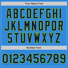 Load image into Gallery viewer, Custom Powder Blue Navy Cream-Neon Green Bomber Full-Snap Varsity Letterman Two Tone Jacket