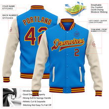 Load image into Gallery viewer, Custom Powder Blue Crimson Cream-Gold Bomber Full-Snap Varsity Letterman Two Tone Jacket