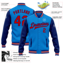 Load image into Gallery viewer, Custom Powder Blue Red-Royal Bomber Full-Snap Varsity Letterman Two Tone Jacket
