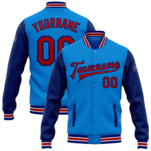 Load image into Gallery viewer, Custom Powder Blue Red-Royal Bomber Full-Snap Varsity Letterman Two Tone Jacket